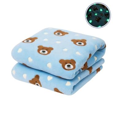 Imagem de Cobertor Infantil Bebê Antialérgico Macio Brilha no Escuro Fleece 110x100cm Embalagem Plástica (Urso Azul)