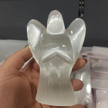 Imagem de URMIBDAI Cheio de textura bonita 1 peça selenita natural 10 cm estatuetas de anjo da guarda pedra de cristal
