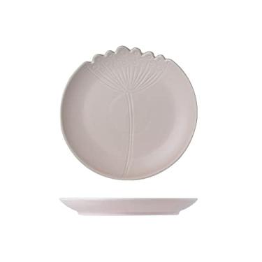 Imagem de Série de dente de leão com design de relevo de cerâmica fosca para salada, massa, fruta, aperitivo/sobremesa, pratos de Natal, pratos de jantar de Natal, conjunto de 2 pratos de jantar preto/branco