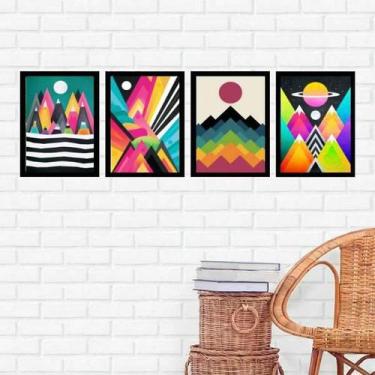Imagem de Kit Quadro Decorativo Abstrato Colorido 45x34cm 4 Peças - Quadros On-L