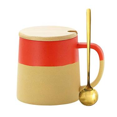 Imagem de Caneca grande de cerâmica xícara de café 430 g caneca de grés grande com alça, adequada para latte, cappuccino, chá, 6 estilos estão disponíveis xícara de café xícara de café (cor: vermelho, tamanho