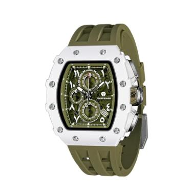 Imagem de TSAR BOMBA Relógio masculino com cronógrafo em forma de barril 50 m impermeável luxuoso relógio esqueleto elegante relógio masculino legal e esportivo movimento de quartzo japonês cristal de safira