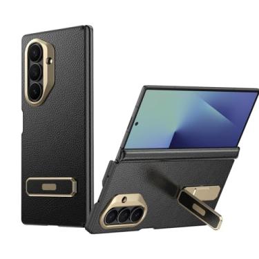 Imagem de FWYANZH Capa de couro para Samsung Galaxy Z Fold 7, capa traseira magnética forte para telefone com suporte oculto dobradiça proteção contra quedas minimalista, preta, dobra 7