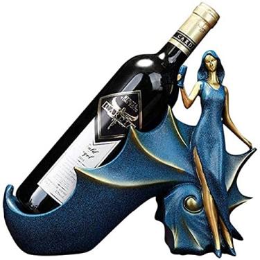 Imagem de s Acessórios de cozinha artesanais para bar doméstico resina beleza menina modelo suporte de vinho decoração de casa estatuetas miniaturas artesanato prateleira de vinho (cor: E)