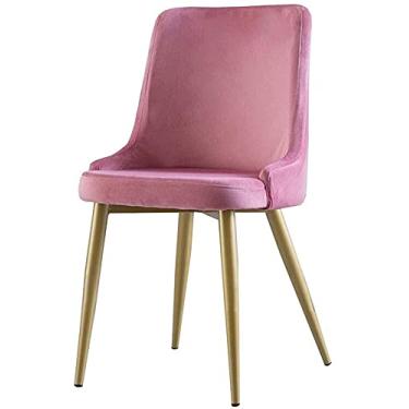 Imagem de Cadeira de jantar de veludo almofada macia encosto pernas de metal cadeira de maquiagem moderna cadeira de recepção (cor: rosa, tamanho: pernas douradas)