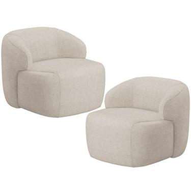 Imagem de Kit 02 Poltronas Decorativa Fixa Orgânica Para Sala Living Barolo L06 Linho Bege - Lyam Decor