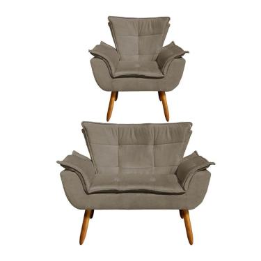 Imagem de Kit 1 Namoradeira e 1 Poltrona Opala Suede Marrom Rato