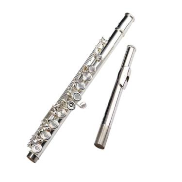 Imagem de Flauta de instrumento de flauta banhada a prata com 16 furos fechados qualidade tubo corpo 16 furos chave C cobre branco