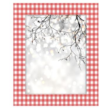 Imagem de Porta-retrato 28 x 35 cm, xadrez vermelho fino, feito de madeira maciça, moldura de 28 x 35 cm, para exibição de mesa e montagem na parede, para decoração de casa e ideias de presentes para a família