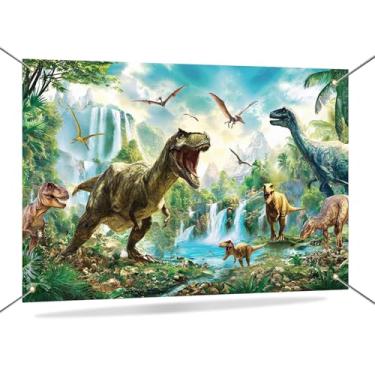 Imagem de Mocsicka Dinosaur Backdrop Happy Birthday Dinosaur Banner Decorations for Boys Kids Party Dino Theme Park Birthday Photo Background Decorations 70.8 x 43.3 Inch