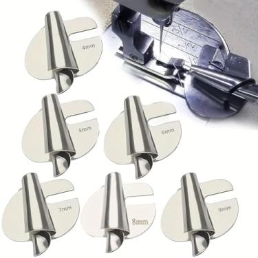 Imagem de Máquina de costura de 4 peças com bainha enrolada - 7/8/9/10 mm, modelador de borda espiral, universal para máquinas de costura domésticas e industriais, extrator manual de borda de toalha e acessório