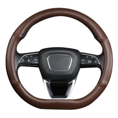 Imagem de Cxtiy Capa de volante em forma de D, capa de volante de couro genuíno com fundo plano, acessórios para carros de luxo 36,5-38 cm (marrom)