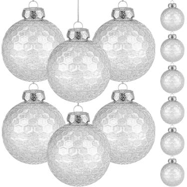 Imagem de Wettarn 12 bolas de enfeite de Natal transparentes com glitter de 8 cm - Decorações de árvore de Natal de plástico preenchíveis com tampas e cordas para pendurar, discoteca DIY - Design inspirado no