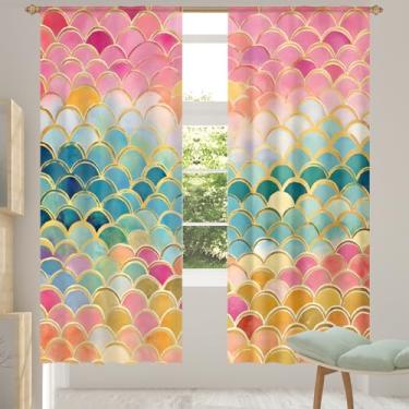 Imagem de 2 conjuntos de painéis de escamas de peixe colorfu cortinas transparentes arejadas com filtro leve painéis de cortina leve cortina de porta para janela para sala de estar, quarto, jantar, 192 cm de