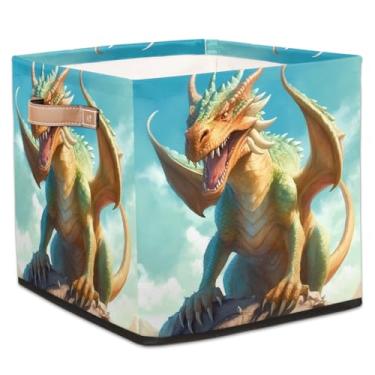 Imagem de hongjinglin Cestos dobráveis de armazenamento de cubos animais dragão monstro caixas dobráveis legais brinquedo infantil com alças organizador de tecido cesto organizador para berçário, sala de estar