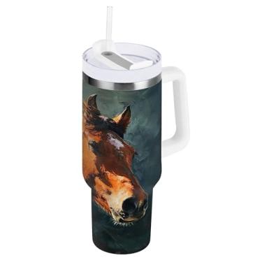 Imagem de xigua Copo Majestic Horse de 850 g com tampa e canudo, aço inoxidável de vácuo duplo isolado garrafa de água esportiva suporte de copo de café de viagem à prova de vazamento para bebida gelada