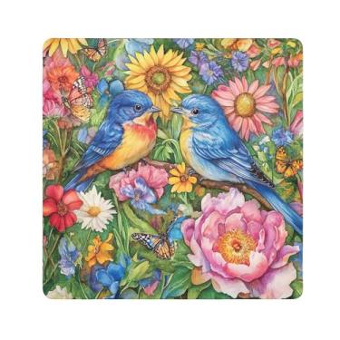 Imagem de SEHANY Saco de maquiagem de pano autoadesivo colorido flores primavera pássaro mágico protetor portátil para lente de câmera envoltório cosmético, bolsa de maquiagem aberta para mulheres, itens