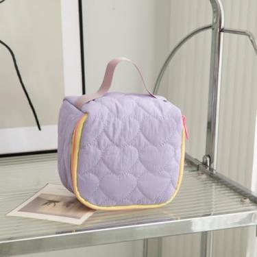 Imagem de Bolsa de maquiagem de grande capacidade em forma de coração – Organizador de higiene pessoal portátil para viagem/garrafas/pincéis, Roxa