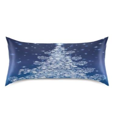 Imagem de Blueangle Capa de almofada de cetim de árvore de Natal com flocos de neve para cabelo e pele, tamanho king size (50,8 x 101,6 cm) - Capas de almofada de cetim refrescantes com fecho de envelope (312)