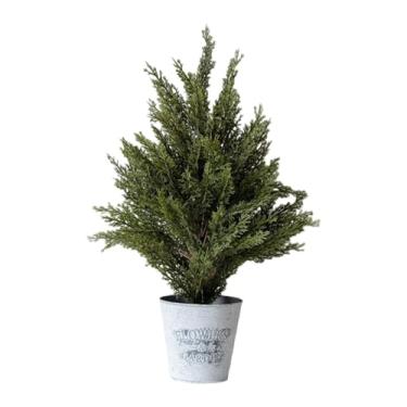 Imagem de shamjina Pequena árvore de Natal de cipreste artificial, arbusto de cipreste falso em vaso, árvore de vaso artificial para entrada, janela de feriado, festival