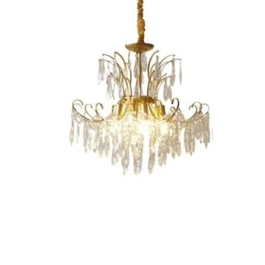 Imagem de Luminária pendente nórdica retrô pós-moderna de luxo, com detalhes em cristal francês e luz aconchegante | Ideal para sala de estar, quarto, restaurante e bar (C/60CM)