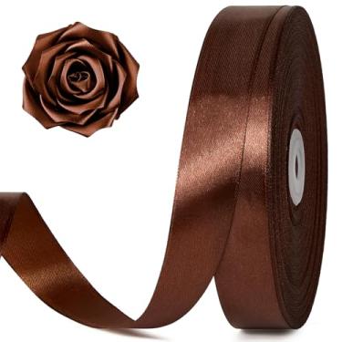 Imagem de Jutieuo Fita de cetim marrom de 100 metros de 2,5 cm, fita de tecido de artesanato sólido para embrulho de presente de Natal, fabricação de laços, buquê de flores, decoração de festa de casamento