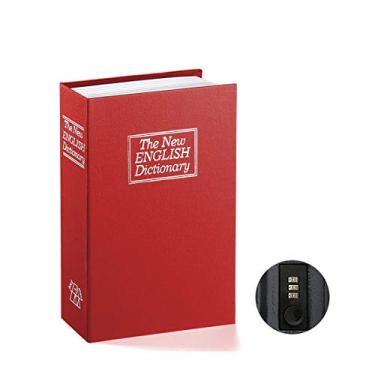 Imagem de Cofre de livro seguro com cadeado de combinação – Jssmst Home Dictionary Diversion Metal Safe Lock Box 2017, SM-BS0403S, vermelho pequeno