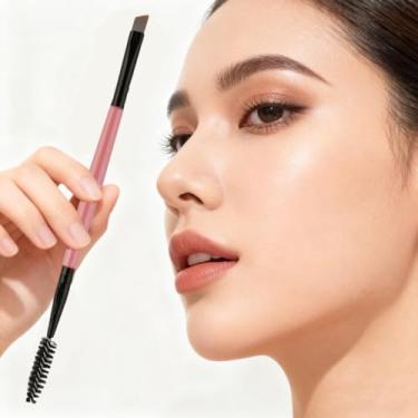 Imagem de 1 pincel de sobrancelha chanfrado 2 em 1 escova de sobrancelha de duas cabeças profissional pente de sobrancelha pincel de maquiagem para cílios volume ferramenta de cosméticos (rosa)