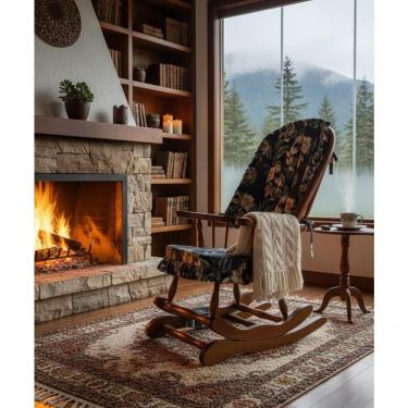 Imagem de Cadeira De Balanço Florescer Azul 1,18/40 X 64 X 50 - Madeira Maciça - Móveis De Gramado - Castanho