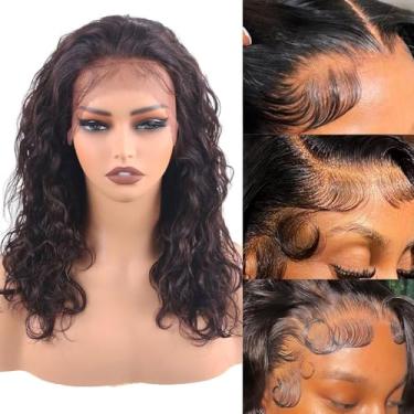 Imagem de ManeMajesty Perucas de cabelo humano de 50,8 cm de densidade de 180% 13 x 4 HD transparente 360° peruca frontal frontal pré-arrancada 10A peruca brasileira sem cola (cor natural, 50,8 cm, onda solta)