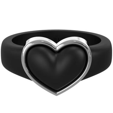 Imagem de Rinfit Anel de silicone para ela - Coração de aço inoxidável - Alianças de casamento de borracha para mulheres - Design patenteado pendente, Size 9, Silicone, Sem pedra preciosa