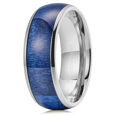 Imagem de THREE KEYS JEWELRY Aliança de casamento básica de 4,6,8 mm preta/prata titânio aliança de noivado para homens mulheres cúpula polida conforto ajuste tamanho 4-14, titânio e madeira, Sem pedra preciosa