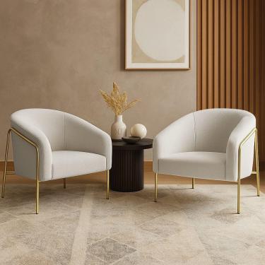 Imagem de Poltrona Sala Industrial Alta Dourado Kit 2 Stella Bouclê D03 - D'rossi Cor Cinza