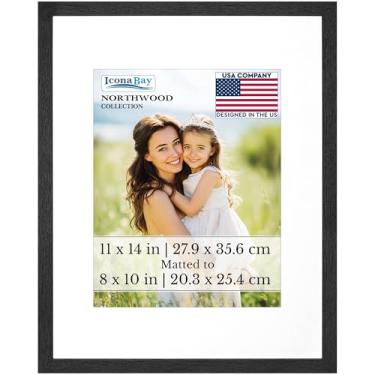 Imagem de Icona Bay - Moldura para fotos 28 x 35 cm com tapete removível para fotos de 20 x 25 cm - bálsamo preto - estilo moderno de grão de madeira com folha de capa à prova de estilhaçamento - Montagem em