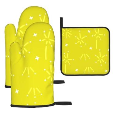 Imagem de Fogos de artifício – Conjunto de cozinha essencial de 3 peças, luvas seguras para calor e aderência de tampa, proteção para churrasco no forno, design de armazenamento suspenso.