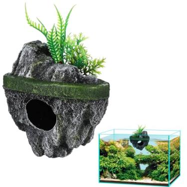 Imagem de FAVOMOTO Decoração de aquário de pedra flutuante, ornamento realista de aquário e paisagem de rocha flutuante para refúgio para abrigo de peixes e decoração de tanques