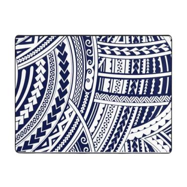 Imagem de ZERAOKE Tapete de área tribal maori polinésio azul 48 x 63 polegadas, lavável na máquina com suporte antiderrapante, tapetes macios para sala de estar, quarto, entrada, quarto de crianças, decoração