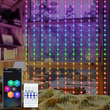 Imagem de echosari Luzes de cortina inteligentes 16 milhões de cores que mudam 300 luzes de LED para cortinas de fadas, funções DIY com aplicativo remoto, luz suspensa para decoração de quarto e pátio