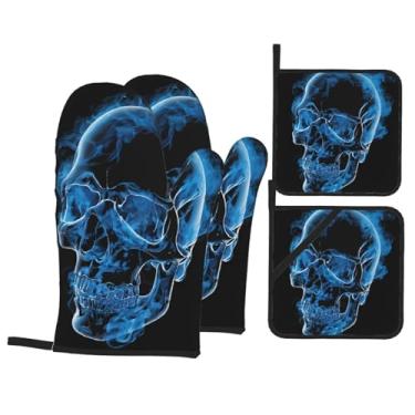 Imagem de Conjunto de luvas de cozinha com suporte de tampa, luvas de forno resistentes ao calor para manusear panelas quentes, grelhar, churrascos, kit de 4 peças.