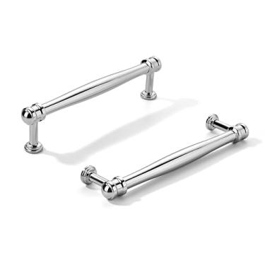 Imagem de khtumeware Pacote com 2 puxadores de armário cromados polidos centrais de 5 polegadas (128 mm), alça sólida para armário de cozinha resistente, ferragens de armário para penteadeira, puxador de