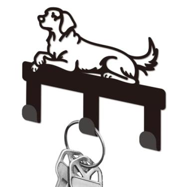 Imagem de DELORIGIN Golden Retriever Porta-chaves para parede, mini ganchos de ferro preto, suporte para chaves montado na parede com 3 ganchos, suporte pequeno para chave de casa, porta de entrada, corredor