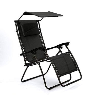 Imagem de LMJYU Cadeira de acampamento, cadeiras de gravidade zero com dossel - espreguiçadeira externa com suporte para bebidas, cadeira reclinável ao ar livre