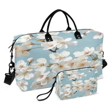 Imagem de STAYTOP Bolsa esportiva de viagem com árvore de cerejeira branca, 2 peças, bolsa esportiva para homens e mulheres, bolsa de ginástica para noite de fim de semana com bolsa de higiene pessoal