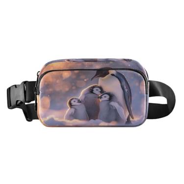 Imagem de CEBUGI Pochetes de caminhada para homens e mulheres, moda família pinguim, pochete resistente à água com cinto ajustável para treino, viagem, corrida