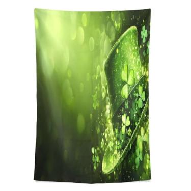Imagem de STAYTOP Tapeçaria Dia de São Patrício chapéu trevo da sorte tapeçarias para decoração de casa decoração de dormitório sala de estar quarto tapete de parede (60 × 51 polegadas)