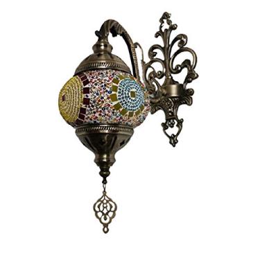 Imagem de Luminária de parede retrô turca, aplique de parede marroquino em mosaico, luminária de parede boêmia artesanal em vidro para cabeceira, ideal para sala de estar, quarto, corredor, varanda, c