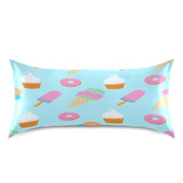 Imagem de xigua Fronha de cetim de cone de sorvete para cabelo e pele lavável na máquina almofada de cetim antiderrapante refrescante capa de cama king com fecho de envelope, 50,8 cm x 101,6 cm