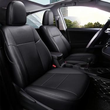 Imagem de YAFYNTB Capas de assento de carro de couro premium, fileira da frente, preta, ajuste universal (preto/cinza, conjunto completo 2016-2023 para cabine dupla/estendida/tripulação)