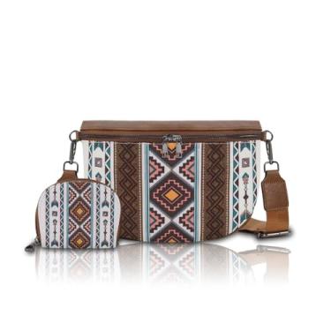 Imagem de Bolsa transversal Boho para mulheres, pochete leve com mini bolsa de moedas, bolsa de ombro de viagem à prova d'água, Branco e rosa, Small, Boho