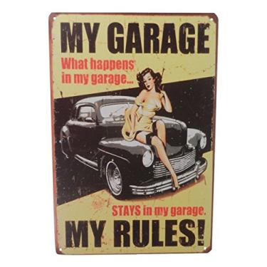 Imagem de StroSportsandtech Garage Rules Woman Funny Tin Sign Bar Pub Diner Cafe Home Wall Decor Home Decor Art Poster Retro Vintage